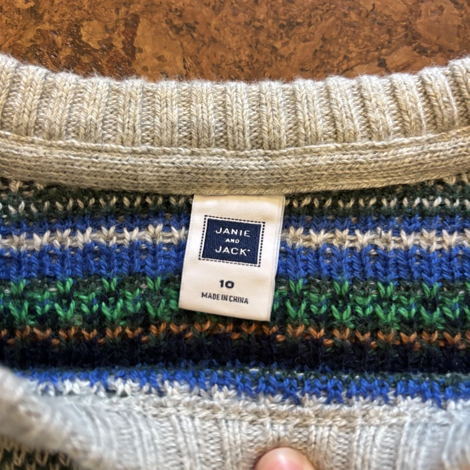 Janie And Jack Kids Sweater Size 10 Fair Isle Striped BlueCrew Neck Pullover - Image 4 of 4
