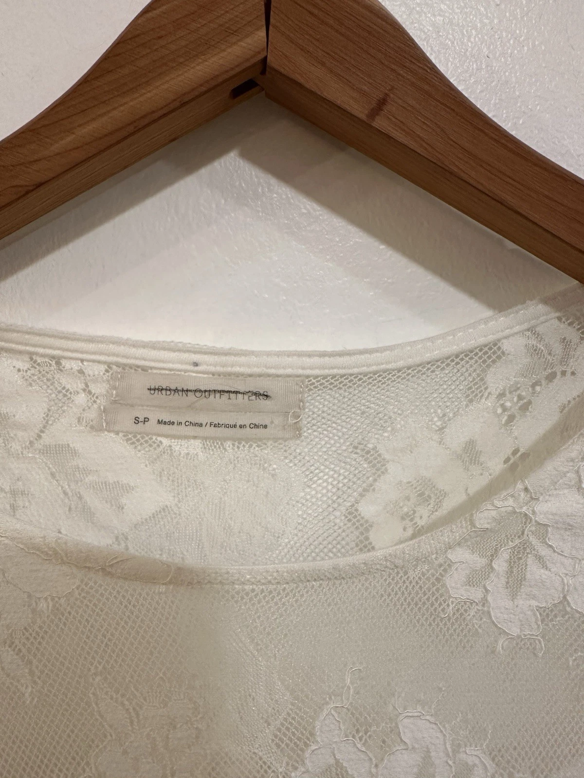 OFF WHITE Urban Outfitters abito donna panna pizzo boho manica lunga taglia small nuovo senza etichette