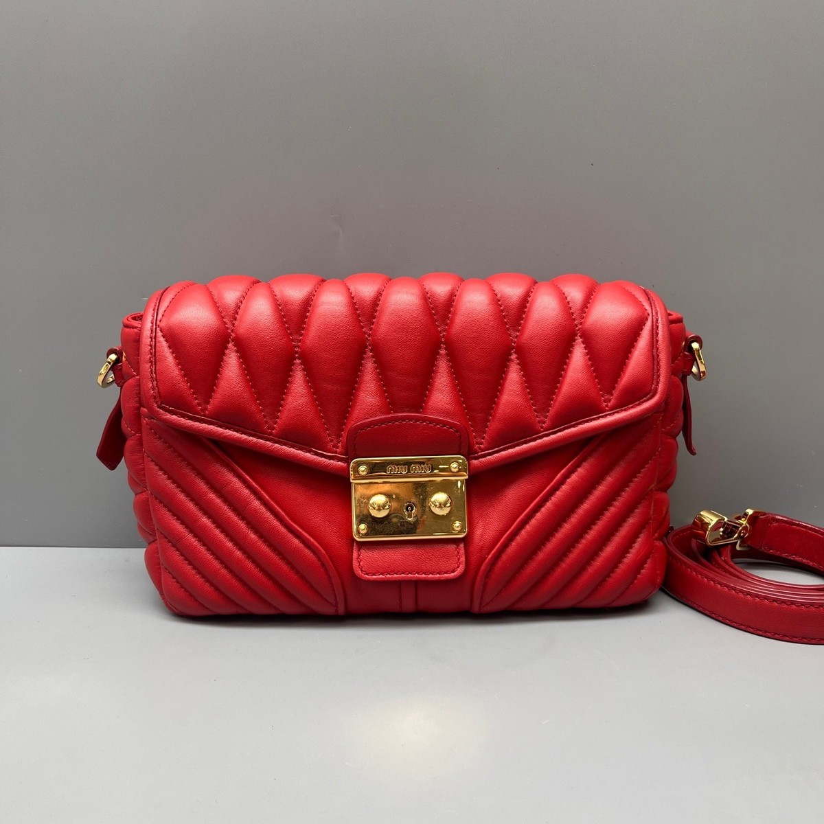 Miu Miu Matelasse Shoulder Bag Leather 2way red gold Auth | eBay