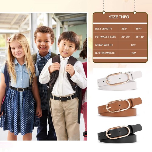 2-Pack Kids' Faux Leather Waist Belt Gold Pin Buckle for Boys Girls - Picture 6 of 6