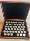 44 Kennedy Half Dollars 1964 to 2008 P/D/S in Wood Cherry Box several $ilver!!!