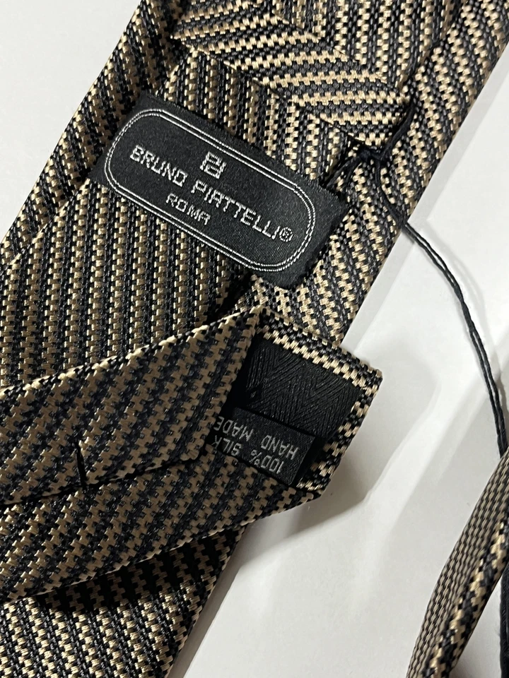 Мужские Bruno Piattelli коричневый черный узор галстук ручной работы чистый шелк новый - Изображение 2 из 3