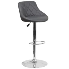 Contemporary Gray Vinyl Adjustable Height Bucket Seat Barstool with Chrome Base