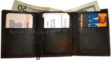 Trifold Leather Man’s wallet 9 card 2 bill slots roomy zip change purse new 1