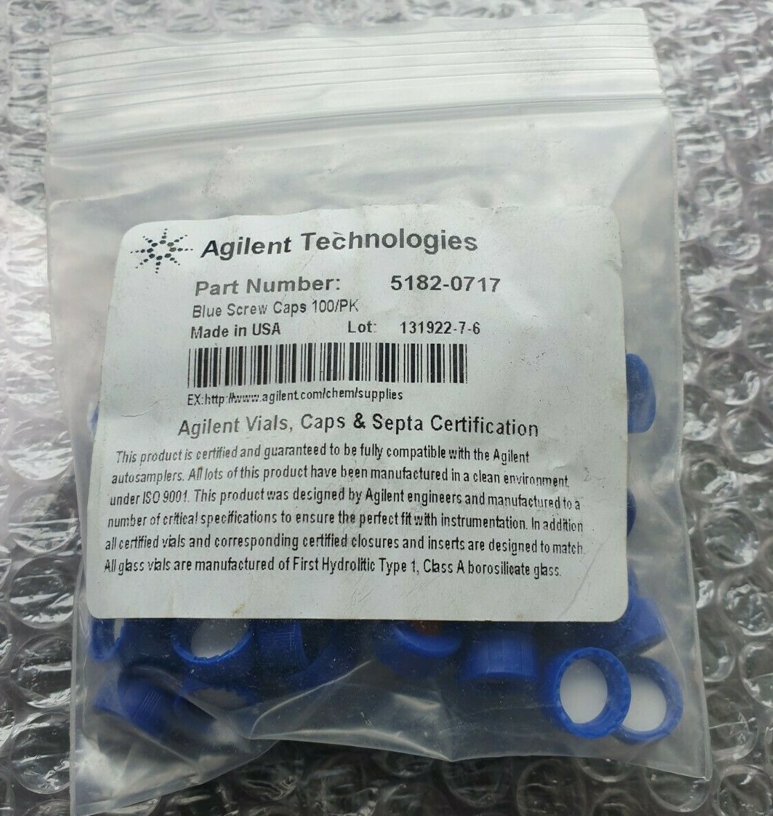 AGILENT 5182-0717 BLUE SCREW CAPS 100/PK (IN21S3) | eBay