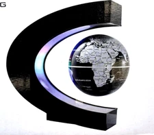 NEW NIB Floating Globe C Style Desktop  Black and Silver w LED Light Feature
