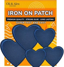 Navy Blue Iron On Embroidered Heart Patches Set Of 5 For Clothing Accessories