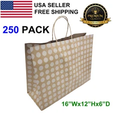 250 Packs Dots Paper Shopping Kraft Retail Gift Merchandise Bags With Handles