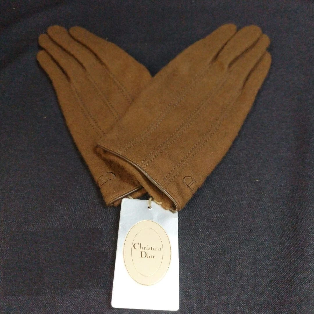 Authentique Christian Dior Gants Vintage Laine Nylon Marron Deadstock Pas Utilisé