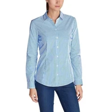Eddie Bauer Women's Wrinkle-Free Long-Sleeve Shirt - Print, Blue Tall XXL