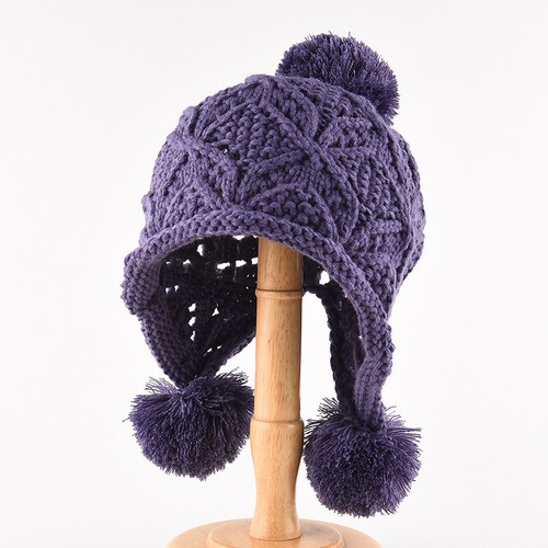 Bonnet Fille Tricoté Mignon - Protection Oreilles Hiver - Acrylique Doux - Taille Enfant Adjustable