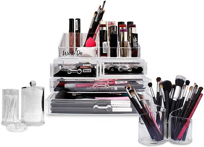 Make-up Organizer, große Acryl Kosmetik Schmuck Display Aufbewahrung - 3 in 1 Combo 