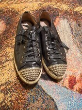 Miu Miu Black Patent Leather Studded Lace Up Sneaker Flat Shoes - US SIZE 5 E