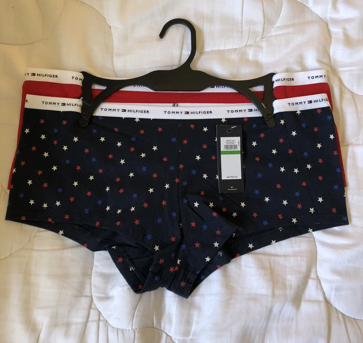 Tommy Hilfiger Womens Size LARGE 2 pk BOY SHORT Underwear Red,& BLUE STARS  BNWT