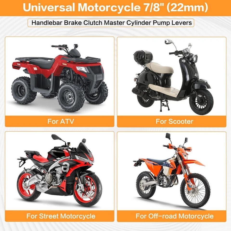 Gold Pair Motorcycle Master Cylinder Reservoir Brake Clutch Hydraulic Levers7/8" - Image 2 of 4