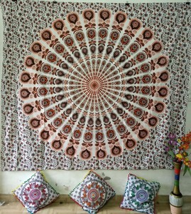 Orange Peacock Mandala Queen Tapestry Cotton Bedcover Textile Wall Hanging Art Ebay