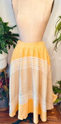 VTG 70'S TRUDY WALKER ARTISNAL BOHO DISCO HIPPIE WOVEN YELLOW STRIPED SKIRT*S