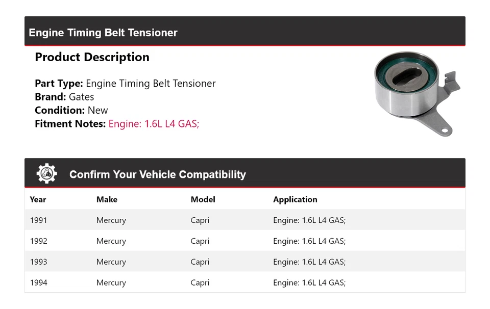 Для 1991-1994 Mercury Capri 1,6 л L4 ГАЗОВЫЙ двигатель ремень ГРМ натяжитель ворота 1992 - Изображение 2 из 4