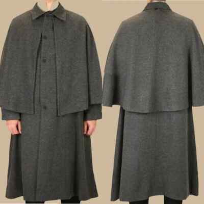 Gray Men Overcoat with Cape Coat Regular Fit Tweed Wool Blend Business Wedding