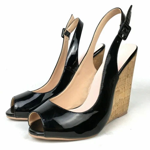 Sandali donna estivi zeppa punta aperta scarpe tacco alto cinturino fibbia slingback - Foto 3 di 16