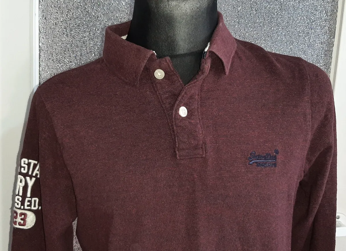 Theirs Anoi to invent Superdry Polo Store Men&#039;s Burgundy Polo Shirt Long Sleeve Size XL |  eBay