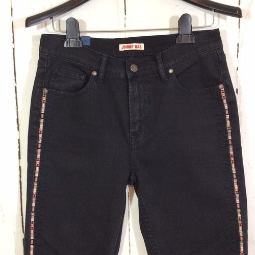 JOHNNY WAS Cropped Baby Boot Jeans Size 27 Black Embroidered Frayed Hem $228 New - Picture 2 of 20