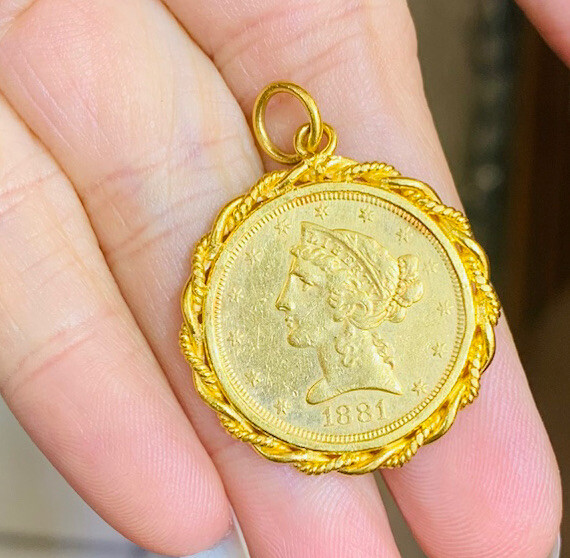23k Solid Yellow Gold Case 21k Coin 1881 United States Of American ...