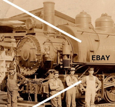 C 1918-1930 RPPC Barre Railroad Locomotive Monarch Train Engineers Workers Sepia