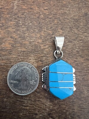 Navajo Pendant Inlay Blue Turquoise Pendant Native American Zuni Nice # G