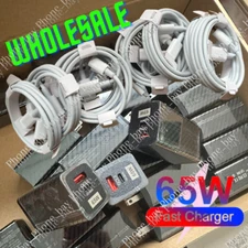 65W GaN Fast Charger For MacBook Samsung iPad iPhone 15 USB-C Type C Cable Lot
