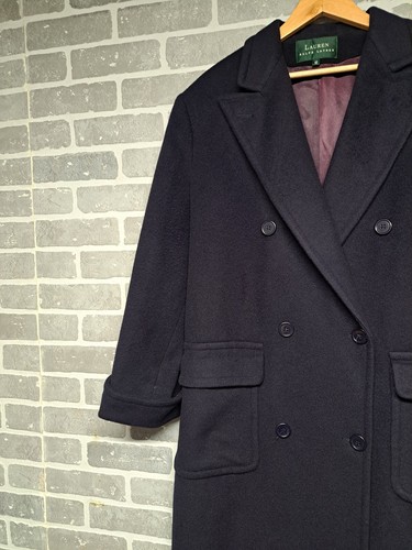Polo Ralph Lauren cappotto classico lungo donna blu navy 100% capelli cammello taglia 10 - Foto 3 di 19