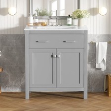 30" Bathroom Vanity with Ceramic Sink, Modern Gray Single Bathroom Cabinet Gray