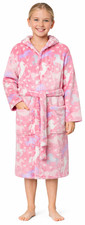 Kids Fleece Bathrobe Horse Pattern Pink Warm Soft Dressing Gown Bath Robe Girls