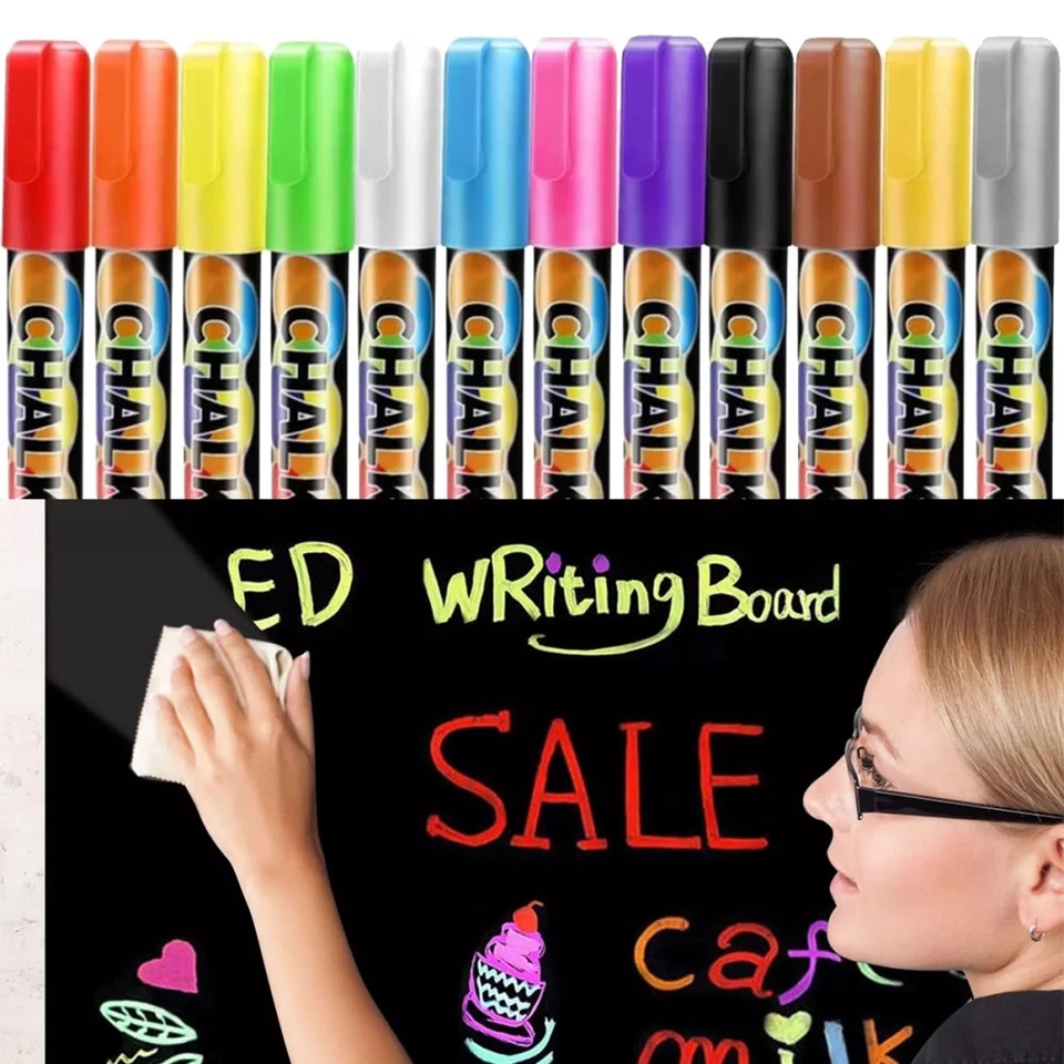 Fenster 12 Farben Kreidestifte Kreidemarker Tafel Neon Kreide Stift abwischbar - Bild 4 von 4