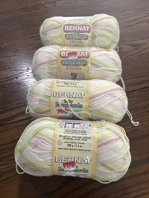 4 Skeins, Bernat, "Apple Blossoms “White/Multi/Mint, Dk Weight, Acrylic Yarn - Image 1 of 4