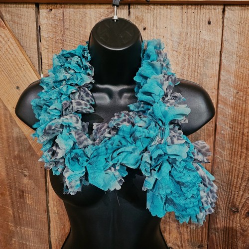 Teal & Gray Leopard Boa Scarf 64 Inches Long EUC - Picture 5 of 6
