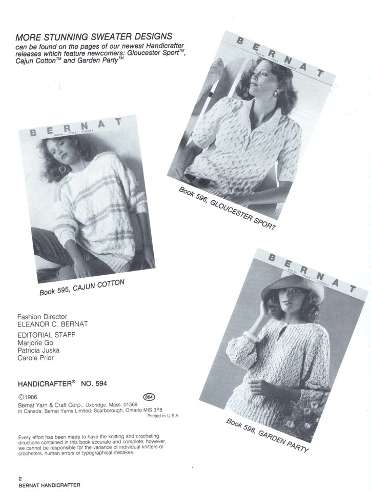 Vintage BERNAT Splash Knitting Pattern Booklet No 594 Knit Sweaters Cardigan - Image 2 of 4