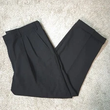 Eddie Bauer 36x28 Black 100% Worsted Wool Ruston Fit Pleated Mens Dress Pants