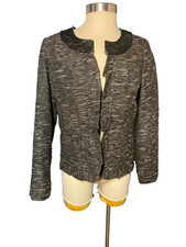 Chicos BLAZER Woman size 1 MED Black White Open front Jacket Lined Wool Blend