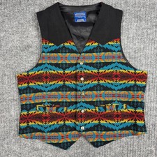Vtg Pendleton Virgin Wool Vest Womens L Southwestern Aztec Print Metal Buttons