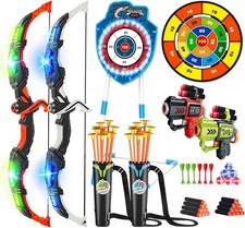VATOS 2 Pack Bow and Arrow Toy with LED Light - 4 in 1 Archery  Dart Game Set