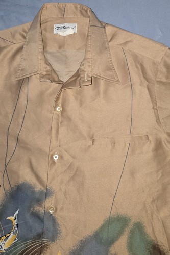 Vintage 1970’s Tori Richard Hawaiian Shirt Tan Koi Single Stitch Sz Large - Picture 2 of 7