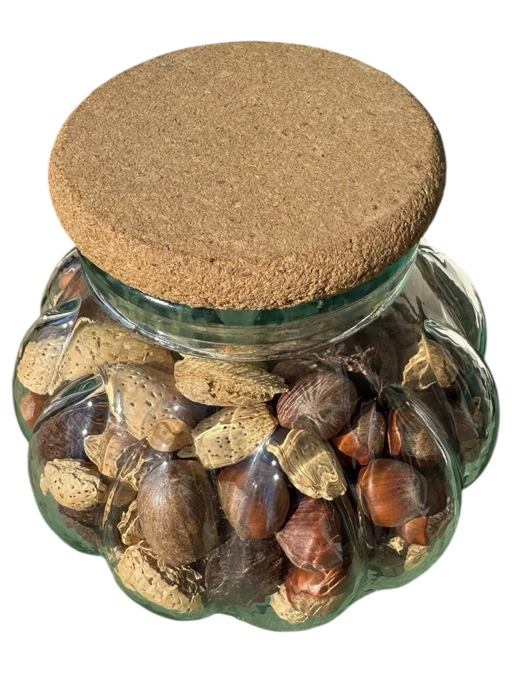 A Vintage 1970’s Sculpted Glass Jar Filled with Various Acorns and Nuts - Image 2 of 4