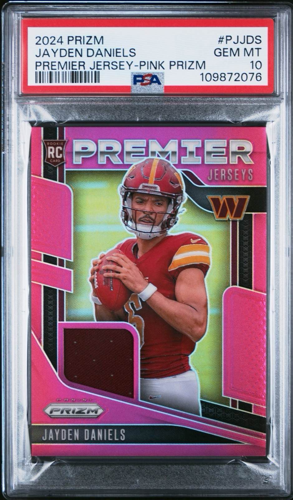 POP 14 PSA 10 RC Jayden Daniels 2024 Panini Prizm Pink Refractor Rookie Patch SP