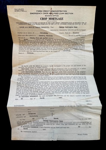 Farm Credit Administration Crop Emergency Mortgage 1937 George W. Moss Okla.
