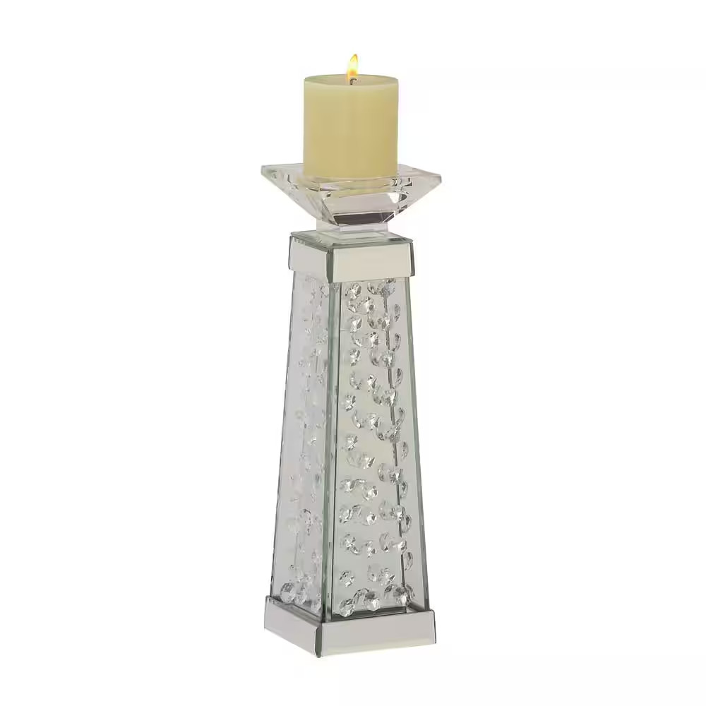 Silver Glass Mirrored Candle Holder