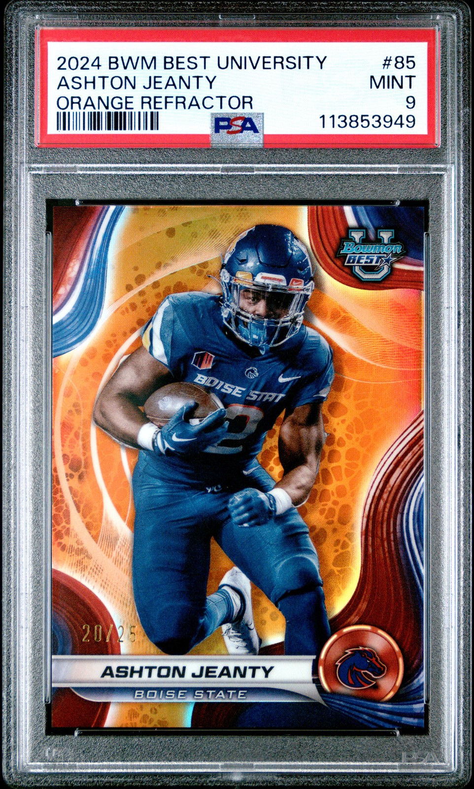 Ashton Jeanty 2024 Bowman Best University #85 Orange Refractor /25 PSA 9
