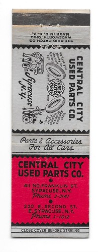 Vintage Matchbook Cover Crystal City Used Parts Syracuse