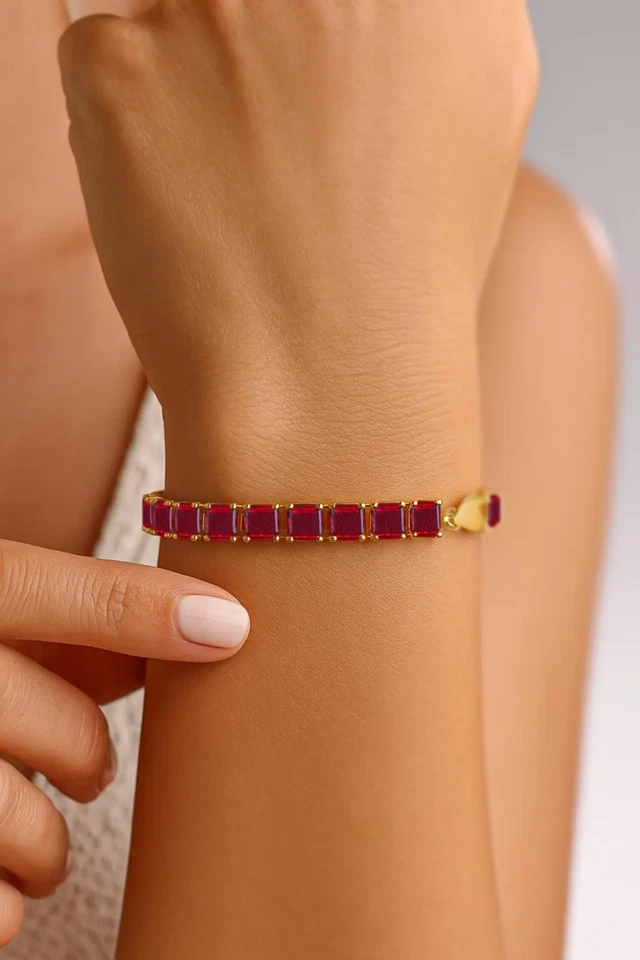 Natural Ruby gemstone 18k gold tennis july birthstone bracelet jewelry gift r67 - Image 3 of 4