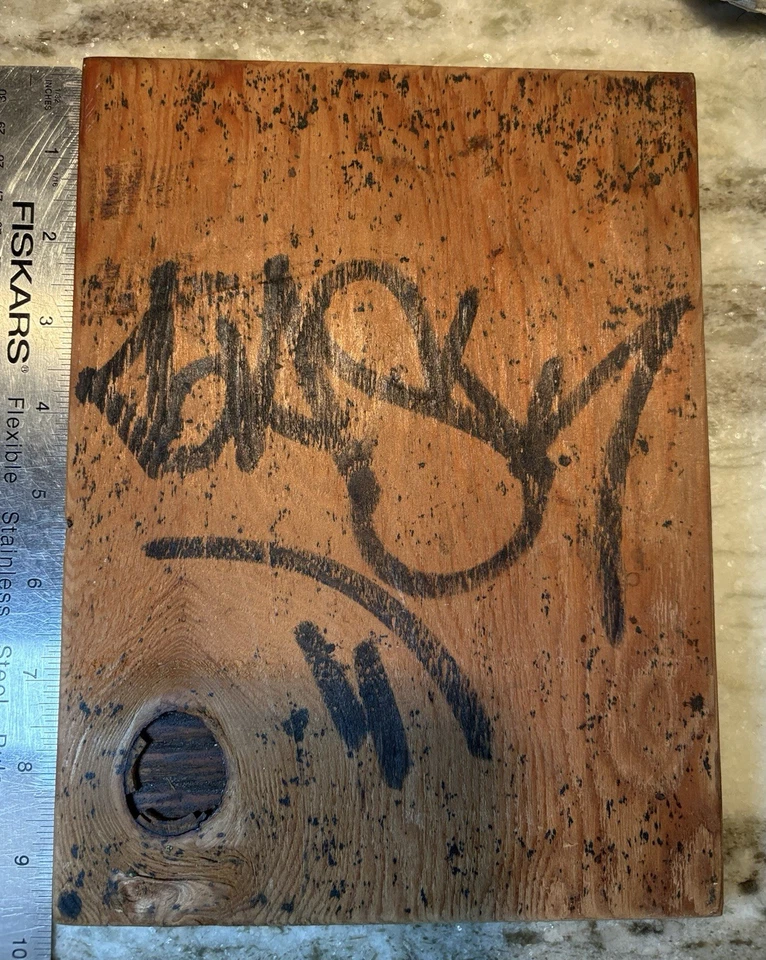 Original Signed BASK Vintage Graffiti Style Stencil On Wood 9.5”x 7” - Image 2 of 4